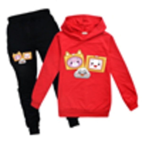Pojkar Flickor LANKYBOX Hoodies Träningsoveraller Toppar+Joggerbyxor Set V I red 160cm