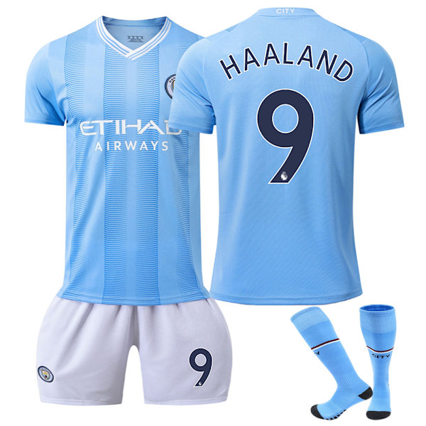 23-24 Manchester City hjemmefotballdrakter 9 Haaland Ny sesong Siste fotballdrakt for voksne barn Z Adult L（175-180cm）