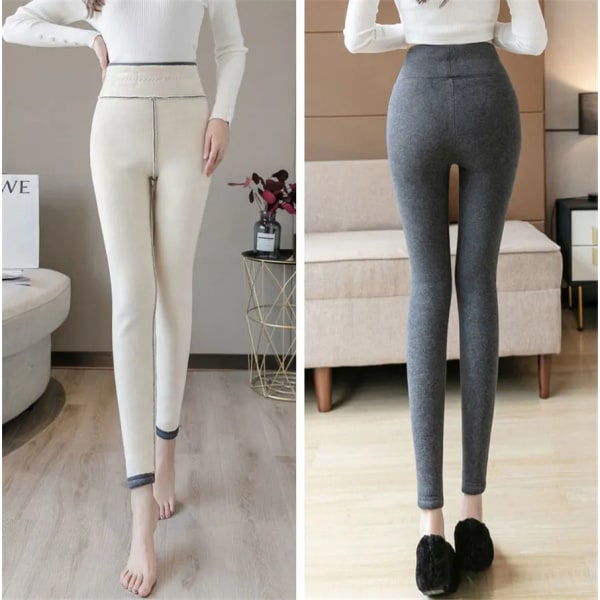 Vinter kvinners Thicken Lambwool Leggings Fleecefôret I gray lambeool extra large