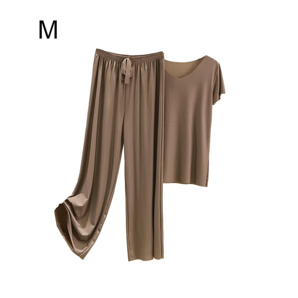 Kvinnor Ice Silk Pyjamas Set T-shirt Elastisk midja lösa byxor Dark khaki K Dark khaki M