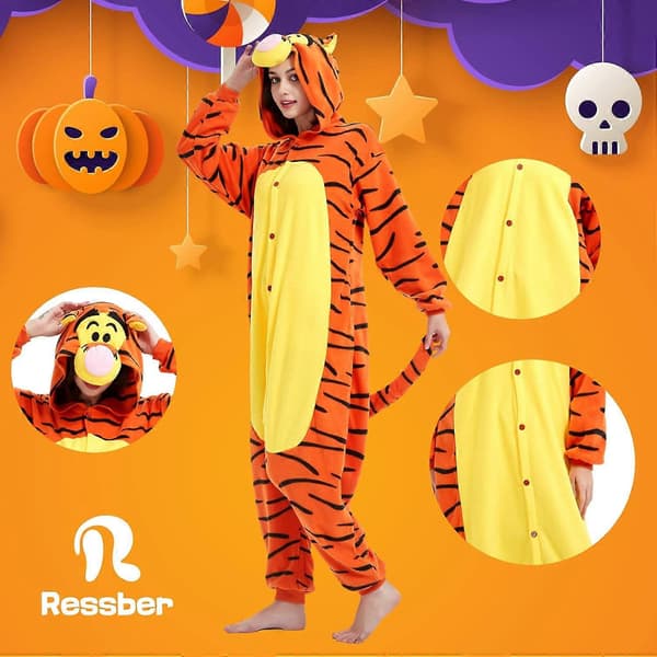 Unisex Vuxen Onesie Pyjamas Djur Heldräkt Halloween Kostym Jul Sovkläder Jumpsuit Tigger K Tigger Large