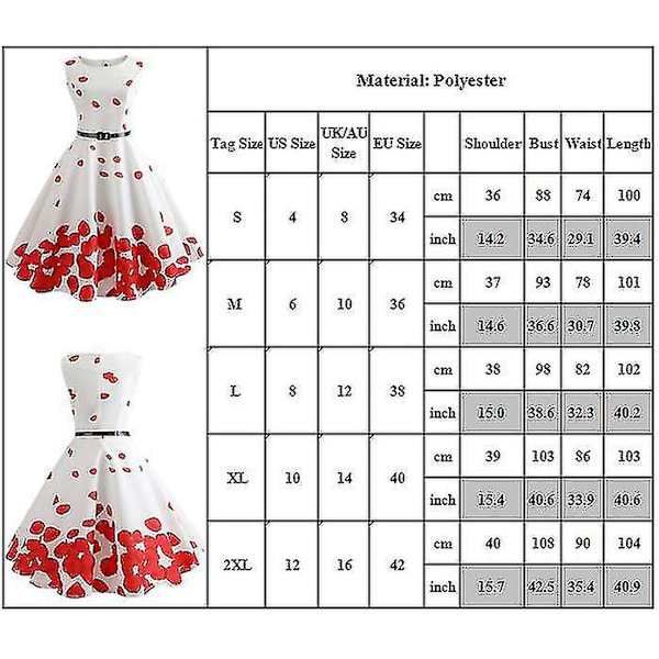 Naisten Pinup Vintage 50-luvun 60-luvun Rockabilly Ruusunkukkapainatus Prom Swing -mekko Midi-mekot-c XL