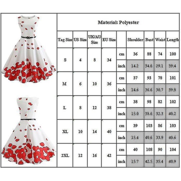 Womens Pinup Vintage 50s 60s Rockabilly Rose Petal Printed Prom Swing Dress Midi Dresses-c XL