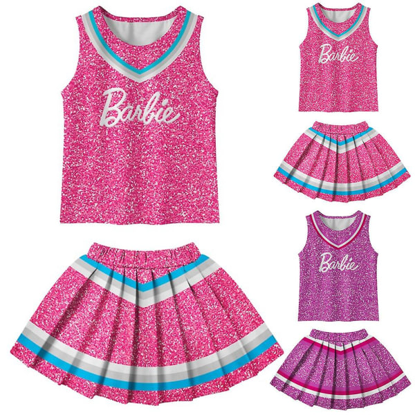 Barbie Cheerleader Cosplay -asu tytöille, tank-toppi ja laskostettu hame, asu Halloweeniin ja karnevaaleihin Purple 3-4 Years (110cm)