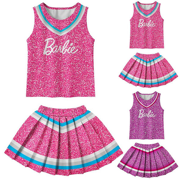 Barbie Cheerleader Cosplay Kostyme Jenter Tank Topper Plissert Skjørt Uniform Antrekk Halloween Karneval Gaver Purple 7-8 Years (140cm)