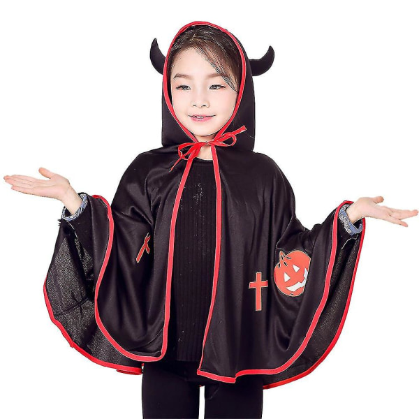 Barn Demon Cape Häxa Pumpkin Cape Cosplay Halloween Show Kostym black