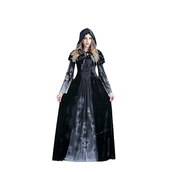 Vuxen kvinnlig vampyr lång kjol Skräckskelett Häxa Cosplay kostym M