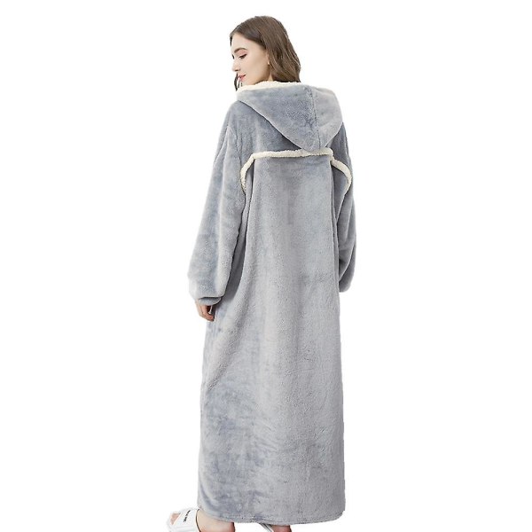 Naisten hupullinen kylpytakki, lämmin paksu koralli fleece tähti vetoketju kylpytakit Grey XL