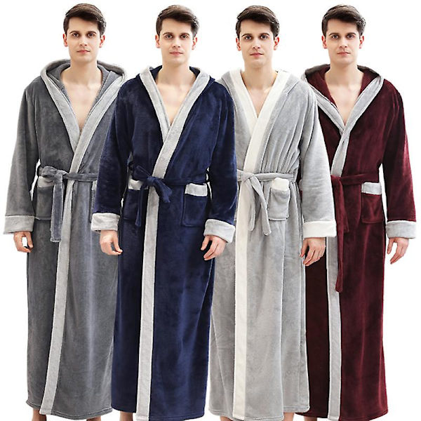 Vinter frotté badekåbe til mænd Tykke modeller Lange modeller ode Vatteret badekåbe Flannel badekåbe Lysegrå Z Light Grey M