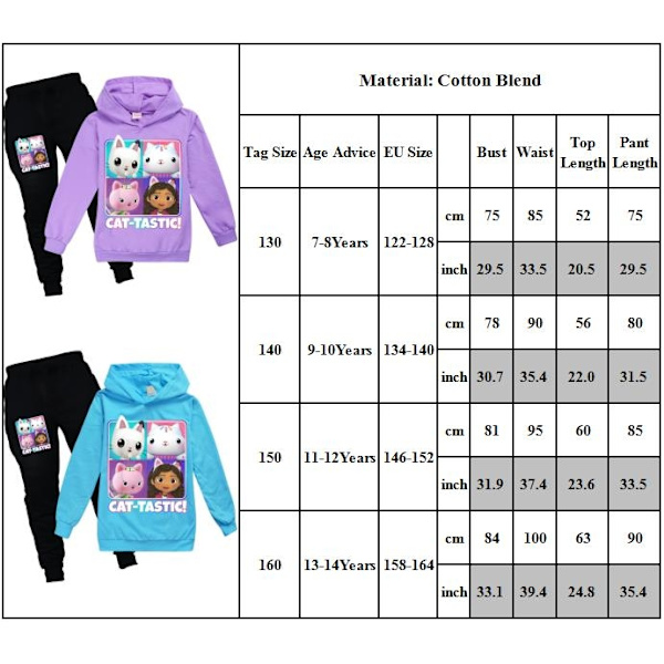 Pojkar Flickor Gabby's Doll House Hoodies Träningsoveraller Toppar+ Byxor Set - Perfet I black 130cm