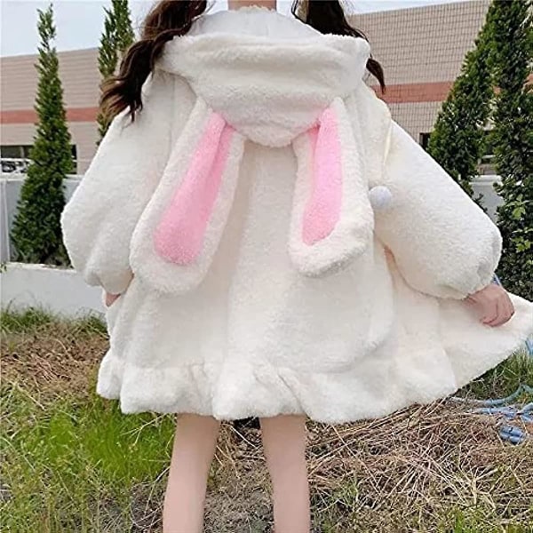 Söt Bunny Ear Hoodie Fuzzy Fluffy Rabbit Sweater Sweatshirt Pullover Toppar Långärad Kawaii Jacka Coats vit M white m