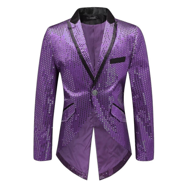 Sliktaa Herre Sequin Svalehale Dressjakke Fest Show Tux Kjole Frakk Purple M