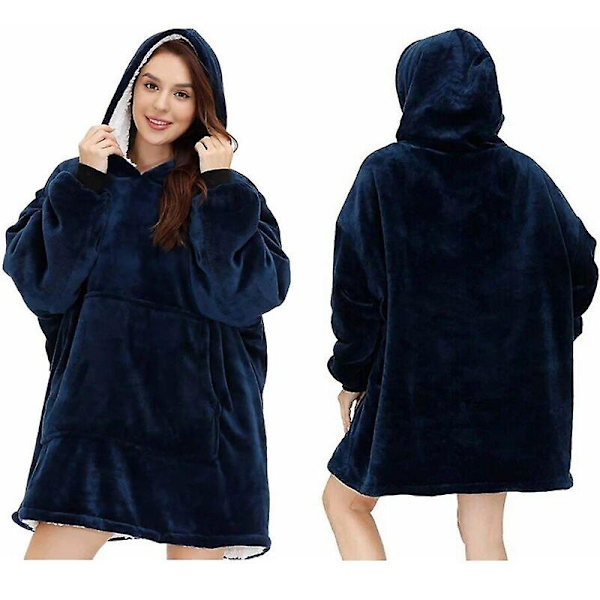 Oversized stor hættetrøje tæppe hættetrøje ultra plys Sherpa kæmpe tæppe sweatshirt Blue