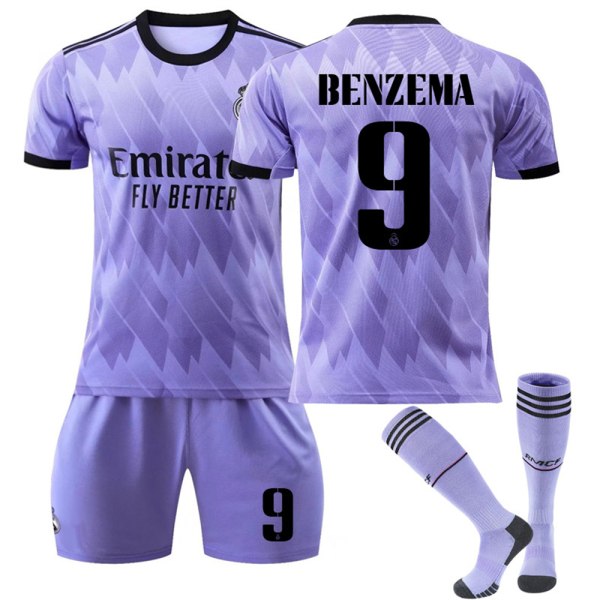 Real Madrid borta Lila nr 9 Benzema nr 20 Vinicius fotbollsdräkt I #9 10-11Y