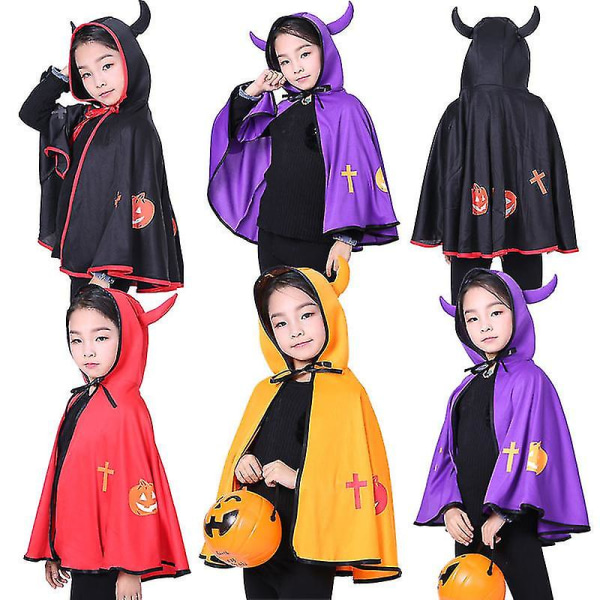 Barn Demon Cape Häxa Pumpkin Cape Cosplay Halloween Show Kostym black