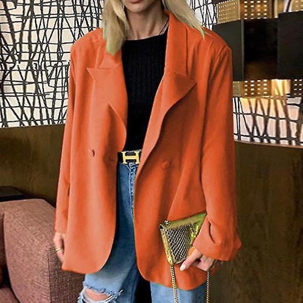 Kvinder Langærmede Business Jakker Work Cardigan Jakke Single Breasted Blazers I Orange M