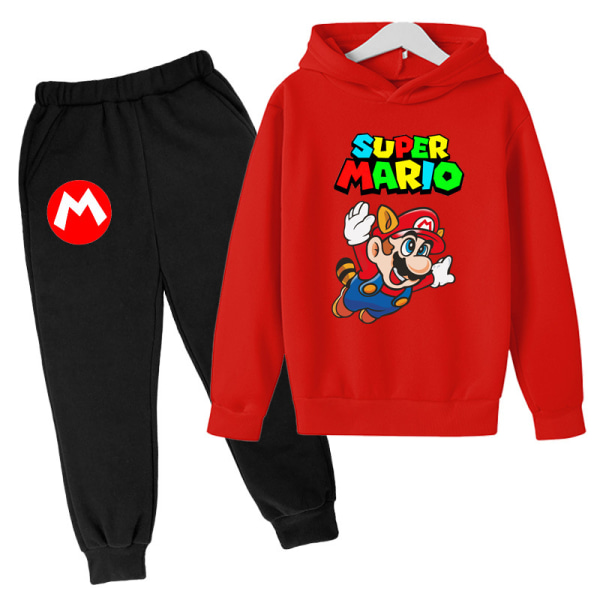 Drenge Piger Super Mario Hoodies Træningsoveraller Toppe+Joggingbukser Sæt I red 150cm