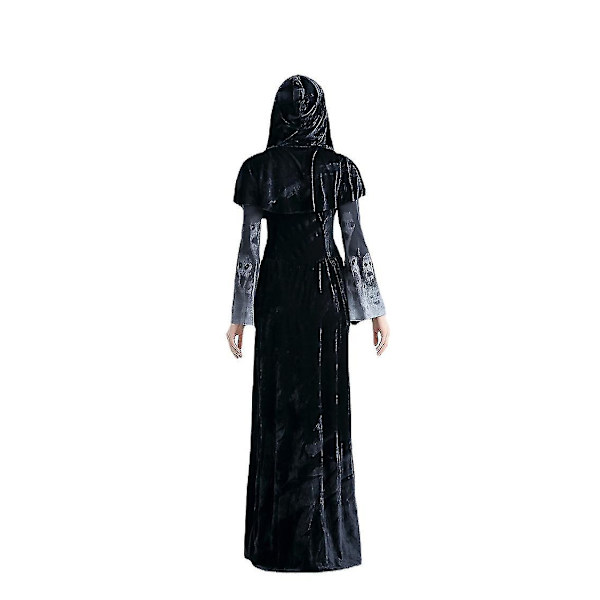 Vuxen kvinnlig vampyr lång kjol Skräckskelett Häxa Cosplay kostym M
