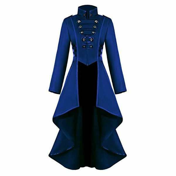 Retro Kvinde Gotisk Steampunk Knap Corsage Kostume Frakke Middelalderlig Jakke Blue L