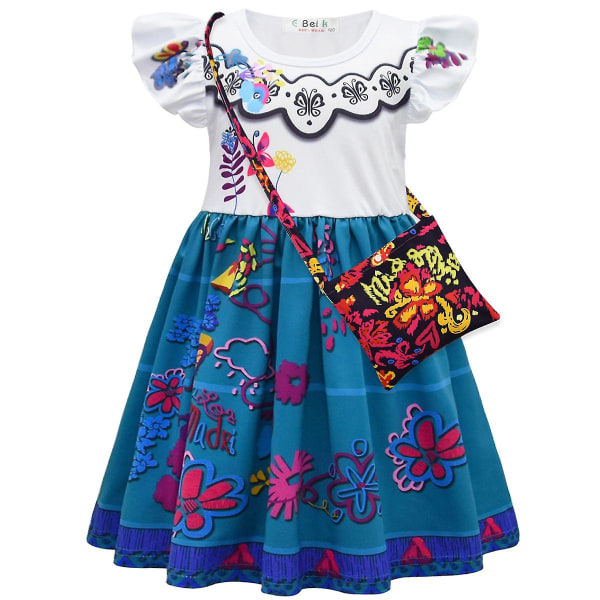 Tyttöjen Disney Encanto Mirabel -mekko juhliin, naamiaisiin ja cosplayhin Dress and Bags 7-8 Years