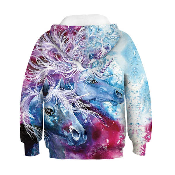Unicorn Print 2020 Hoodies för barn med lång ärm I Deep Blue M