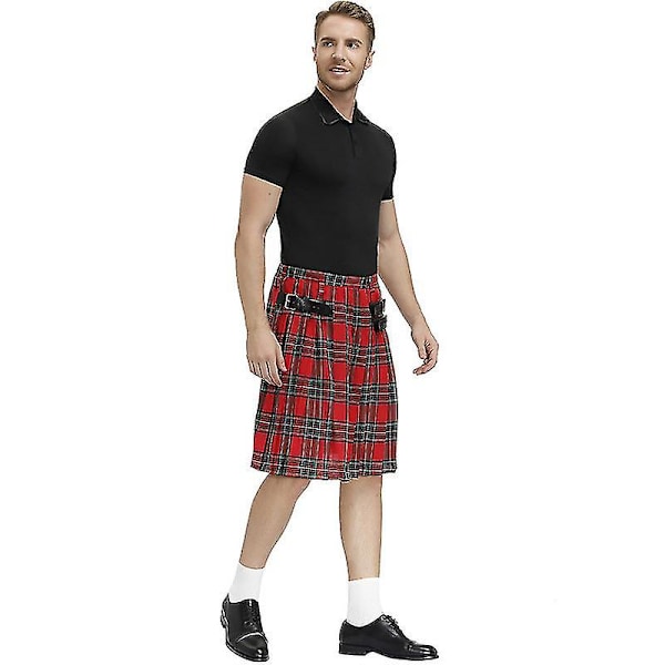 Irish Pläd Green Kilt - Scottish St Patrick's Green Plisserad kostym Tartan Kjol Kilts Kläder för män och kvinnor red L