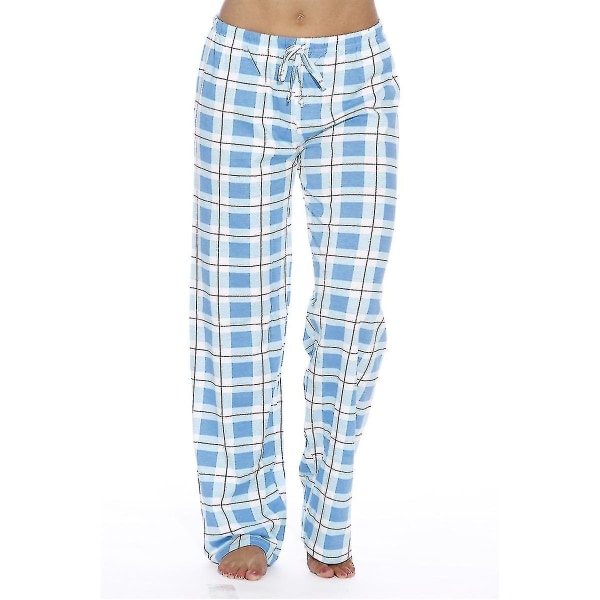 Naisten pyjama-housut taskuilla, pehmeät flanelliruudullinen pyjama-housut naisille CNR blue M