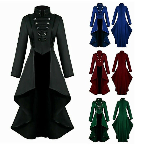 Retro Women Gothic Steampunk Knap Corsage Kostume Frakke Medieval Jakke Red S