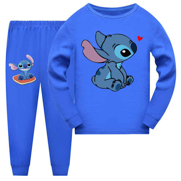 2 stk. Børne Pyjamas Stitch Langærmet Pullover Sæt Nattøj I Dark Blue 160cm