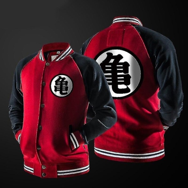 Anime Goku Varsity Jacka Höst Casual Sweatshirt Hoodie Jacka Märke Baseball Jacka Shry I Red XL