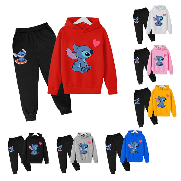 Lilo Stitch Treningsdress 2stk Hettegenser Hoodie Bukser Antrekk Sett Sportstøy For Barn Pink 140cm