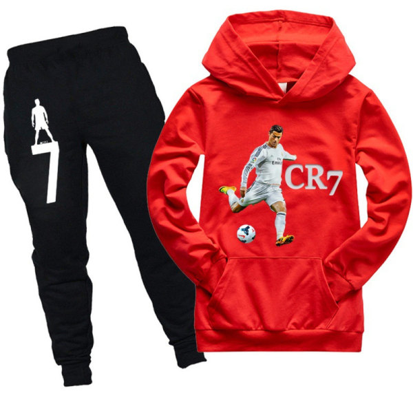 Barn Pojkars CR7 Ronaldo Träningsoverall Set Huvtröja Sweatshirt Hoodie Byxor Outfit Red Red 160cm