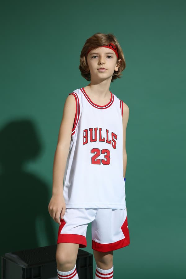 Michael Jordan No.23 Baskettröja Set Bulls Uniform för barn tonåringar White V White L (140-150CM)