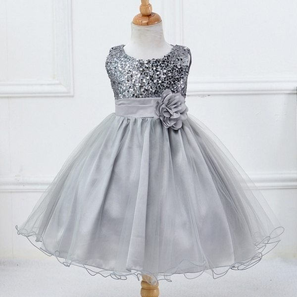 Söta flickor paljetterad blommaprinsessklänning barn silvergray Z silvergray 4-5Years