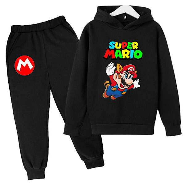 Pojkar Flickor Super Mario Hoodies Träningsoveraller Toppar+Joggingbyxor Set Z X black 160cm
