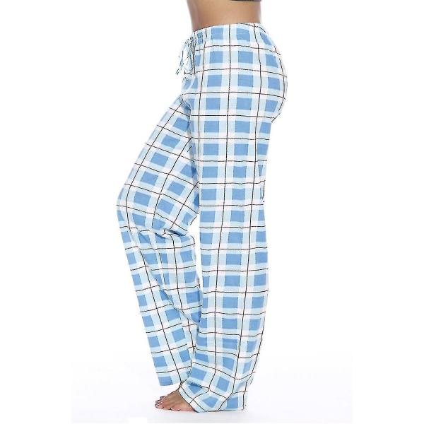 Naisten pyjama-housut taskuilla, pehmeät flanelliruudullinen pyjama-housut naisille CNMR blue S