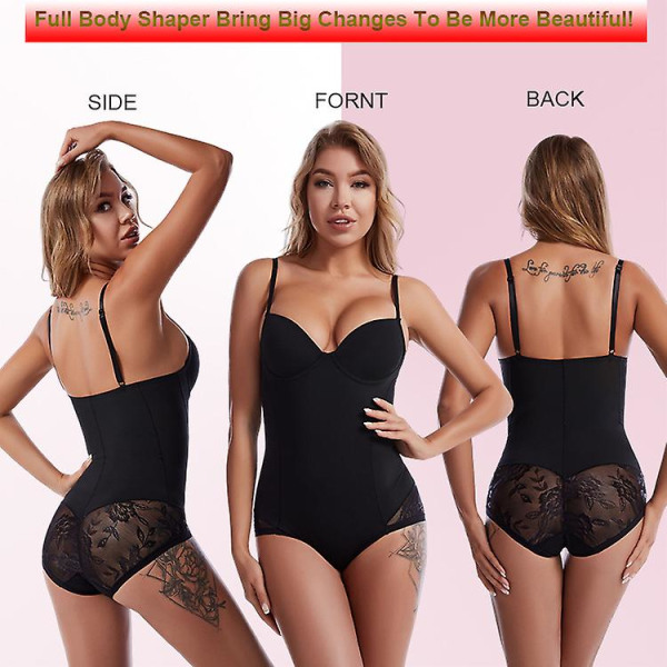 Kvinners Shapewear Bodysuits Tummy Tuck Bodysuit Med BH-støtte Deep V Shapewear Bodysuit Korsett Black XL