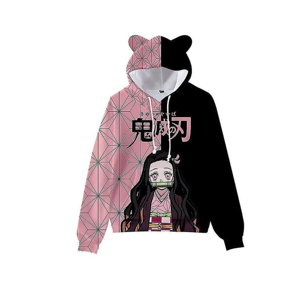 Unisex Demon Slayer trykte hættetrøje Casual Pullover Katteøre Hættetrøje Toppar Sort Black 2XL