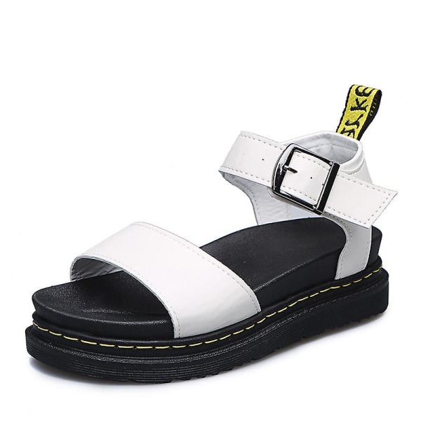 Damsandaler med platt form sommar ankelrem Chunky Platform Fashion Shoes I White EU 38