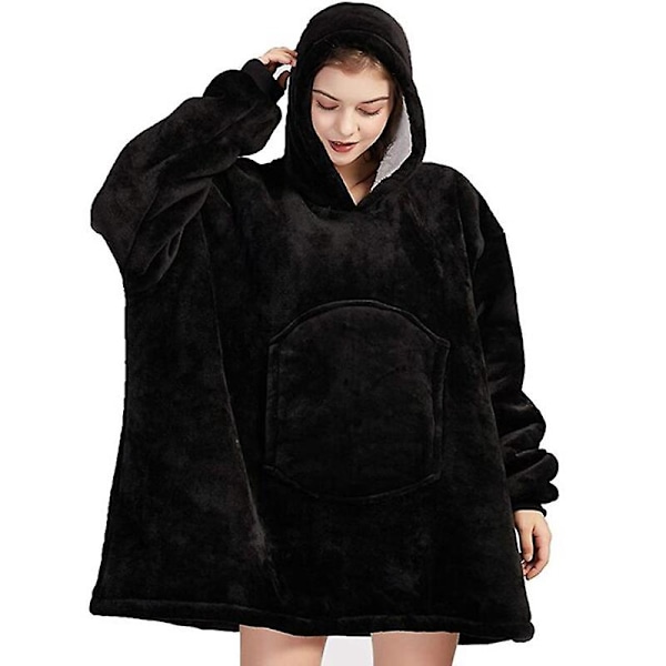 Oversized stor hættetrøje tæppe hættetrøje ultra plys Sherpa kæmpe tæppe sweatshirt Black