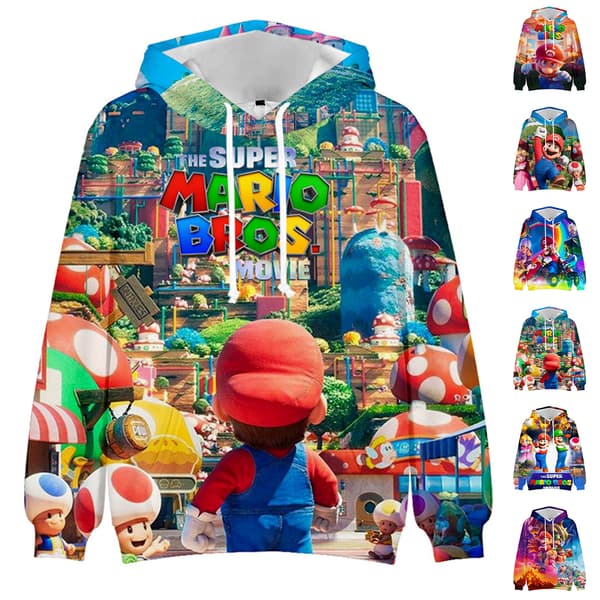 Super Mario Bros 3D-tryck Barn Hoodie Jacka Kappa Tecknad med Huva E E 130cm