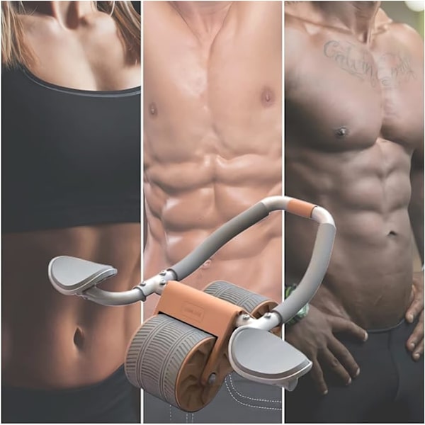 Gym Multifunktion Fitness Automatisk Rebound Magträning Dubbelhjul Hem Knämatta Ab Roller Med Counter Hemma Tyst Orange