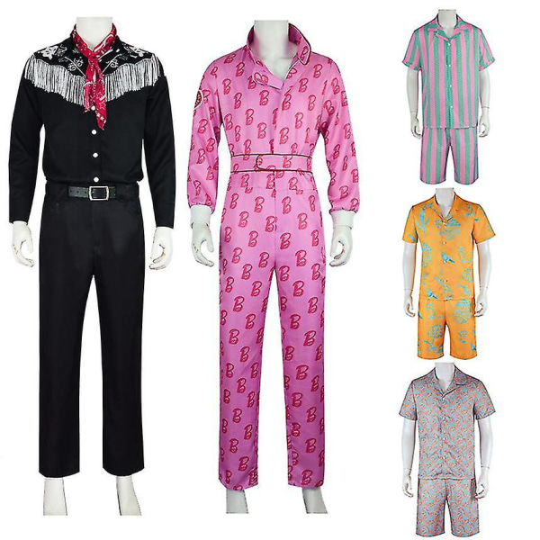 Voksen Barbie-antrekk for menn Ken Margot Barbie menn Cosplay-kostymer rosa jumpsuit-drakt Halloween-kostymer Style 1 XXL