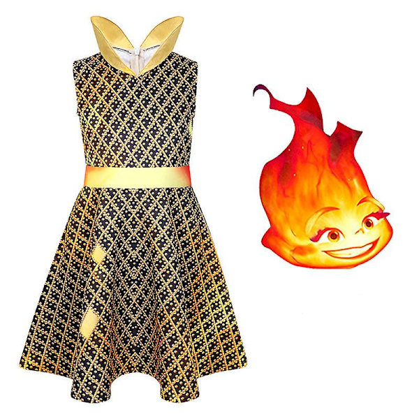 Elemental Ember Wade Cosplay-asu Tulen ja veden mekko Yhtenäinen Halloween lapsille Fire 110