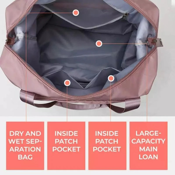 Våt og tørr separasjon sport tote Axelveske Foldbar Ekspanderbar Yoga Gym Bag Stor kapasitet Reiseveske Dame Oppbevaringsveske Gray Pink