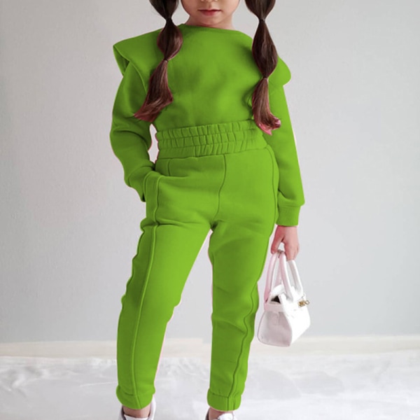 Tjejer med fickor 2 delar klädsel Enfärgade Sweatsuits Set I Grön 100cm