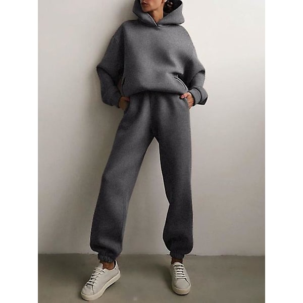 Träningsoverall för damer höst plus fleece sweatshirts Tvådelad set C Dark grey Z Dark grey L