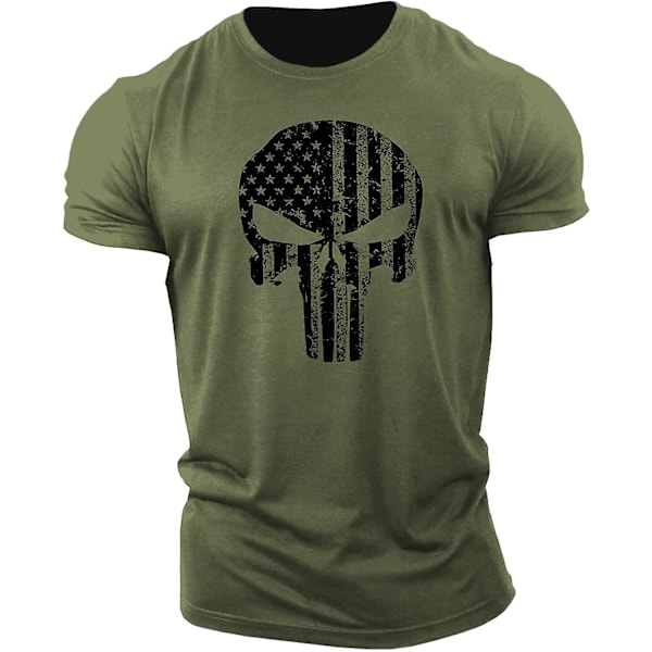 Ren bomull skalle för män Gym Training Top Kortärmad T-shirt Army Green S