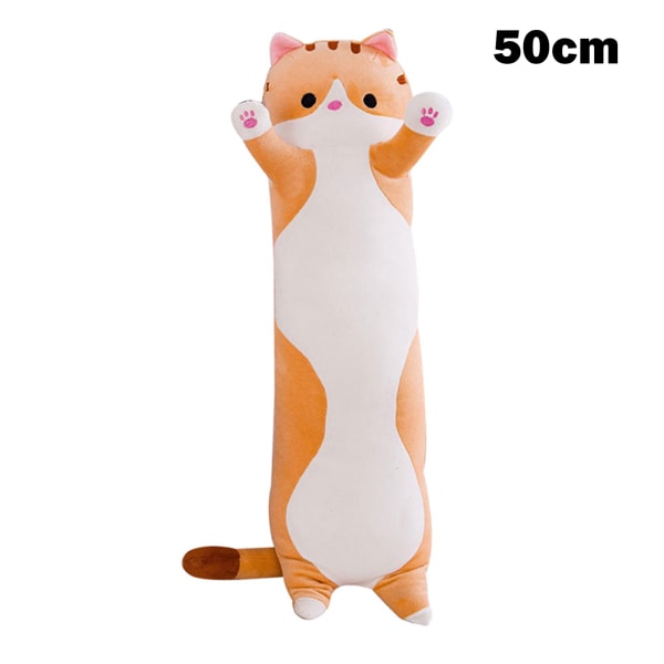 Myk sovende katt figur pute kosedyr dukke lang sylindrisk plysj leke for barn voksen 50/70/90 cm lang Brun Z Brown 50cm