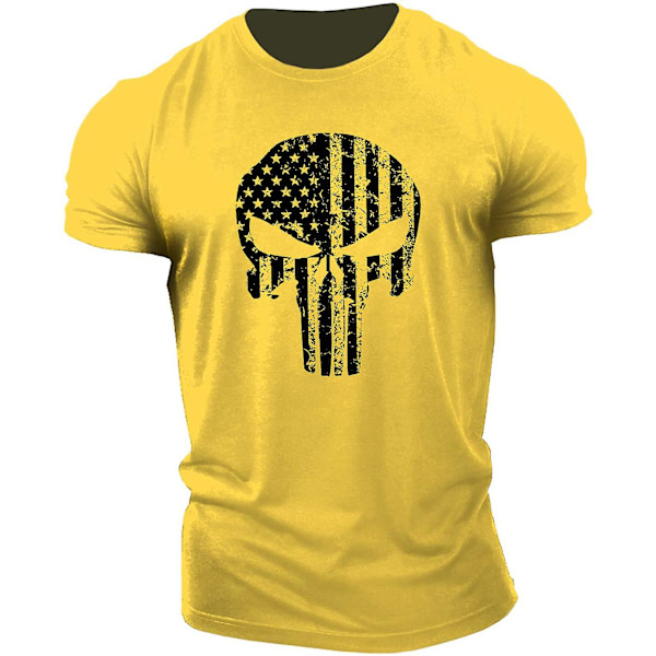 Ren bomull skalle för män Gym Training Top Kortärmad T-shirt Yellow L